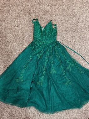 Girls Green Tulle Lace Party Dress